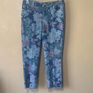 22. Vintage America size 8/29 Floral Straight-Leg Ankle Jeans Blue Pink Raw Hem